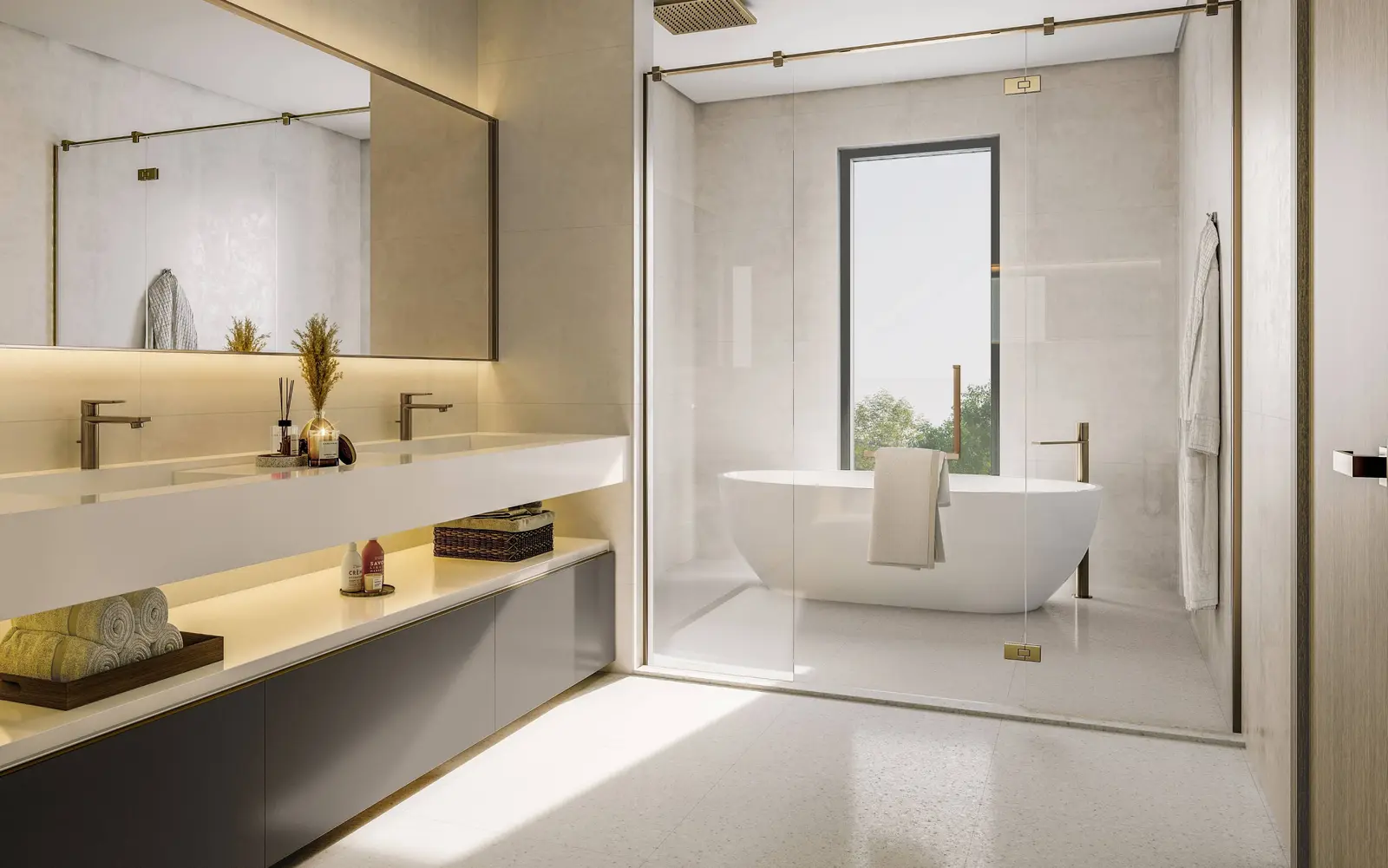Luxury bathroom interior at Sobha City Abu Dhabi Phase 1 featuring elegant materials, modern fixtures, and spa‑inspired design.