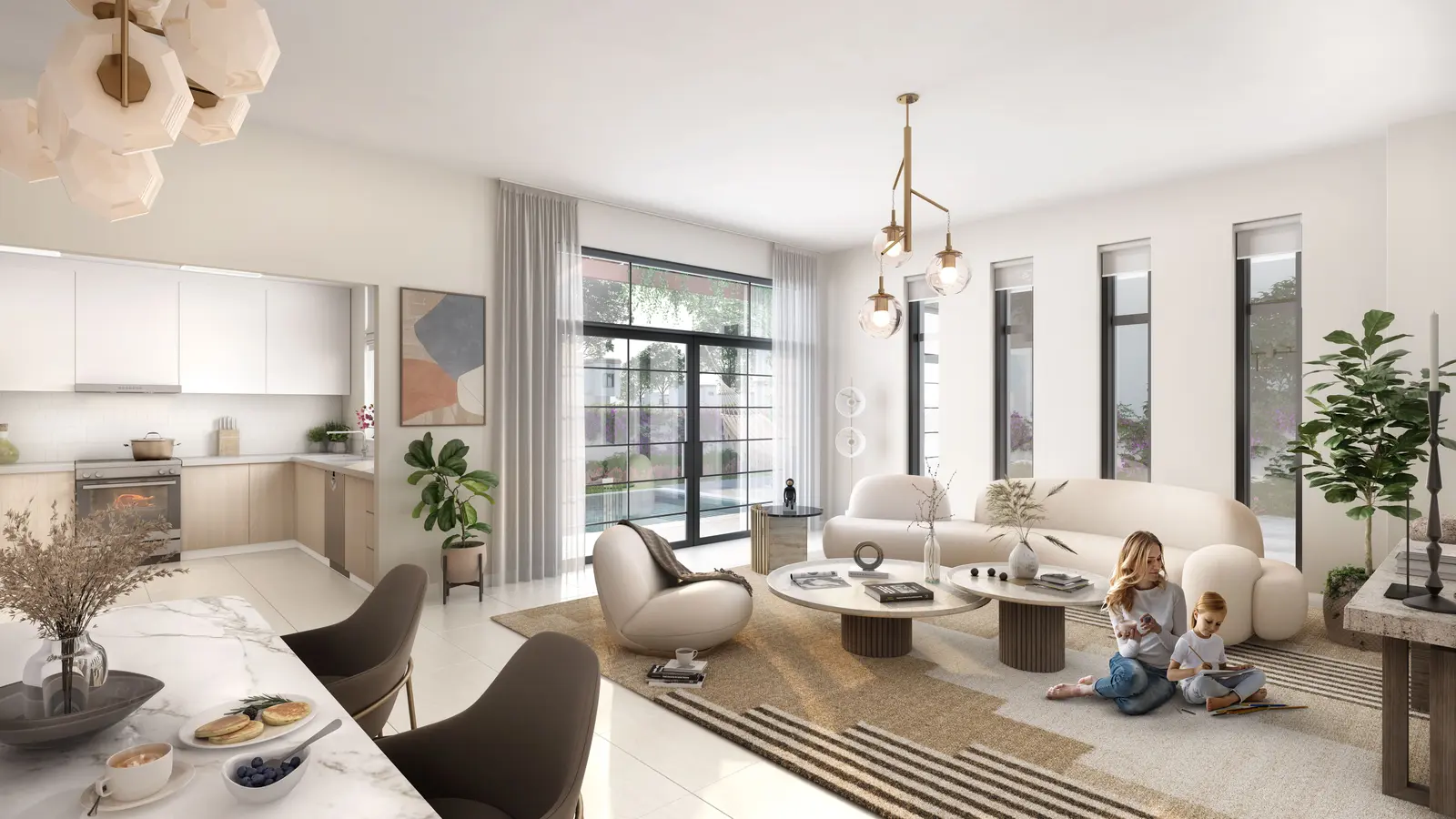 Yas Park Gate Yas Island Abu Dhabi living room interiors with natural light, contemporary design, and modern family layouts..jpg