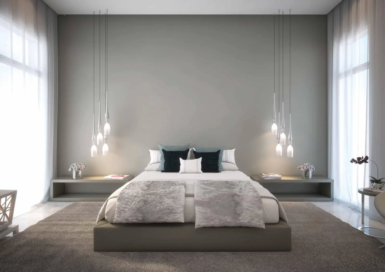 Master bedroom in West Yas villa, Yas Island, Abu Dhabi with walk-in closet and balcony access