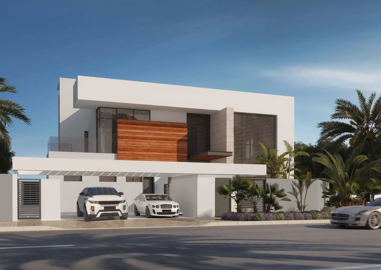 Villa garden and outdoor seating area in West Yas, Yas Island, Abu Dhabi with boundary walls for privacy