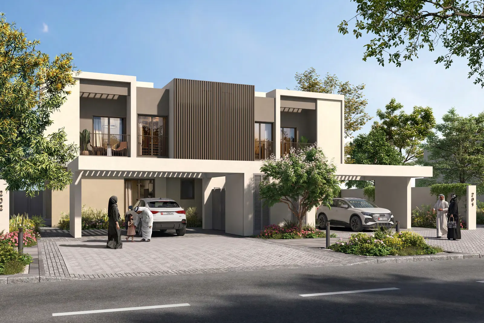 Al Deem Townhomes Abu Dhabi exterior view with landscaped gardens and family-friendly outdoor spaces on Yas Island.jpg