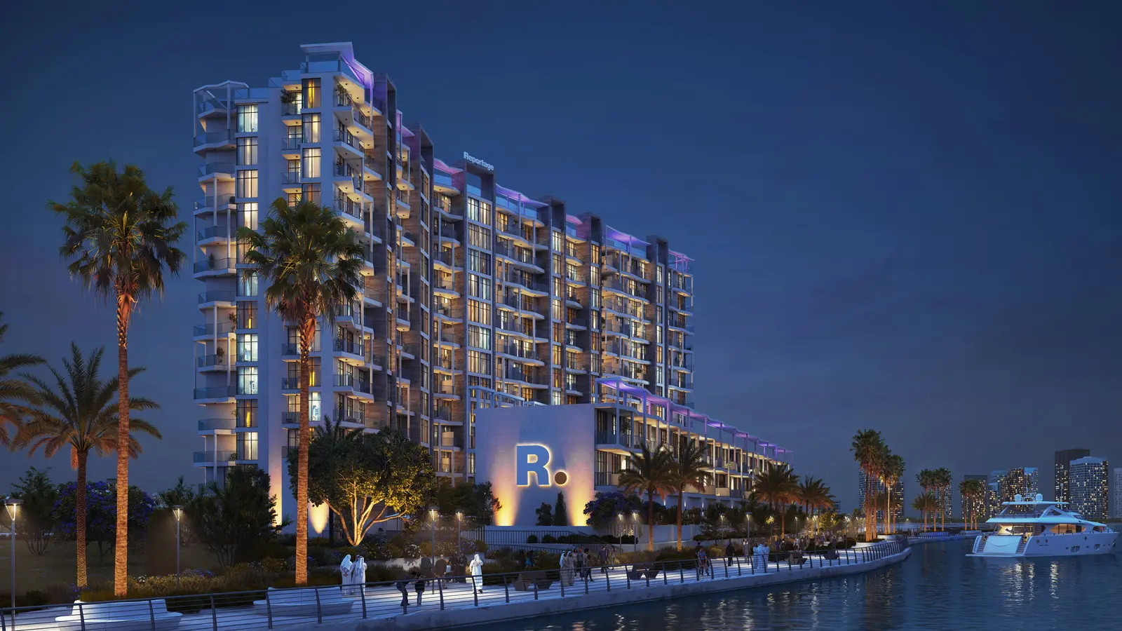 Luxury grand entrance driveway and front exterior facade of Perla 3 by Reportage Properties in Yas Island Abu Dhabi