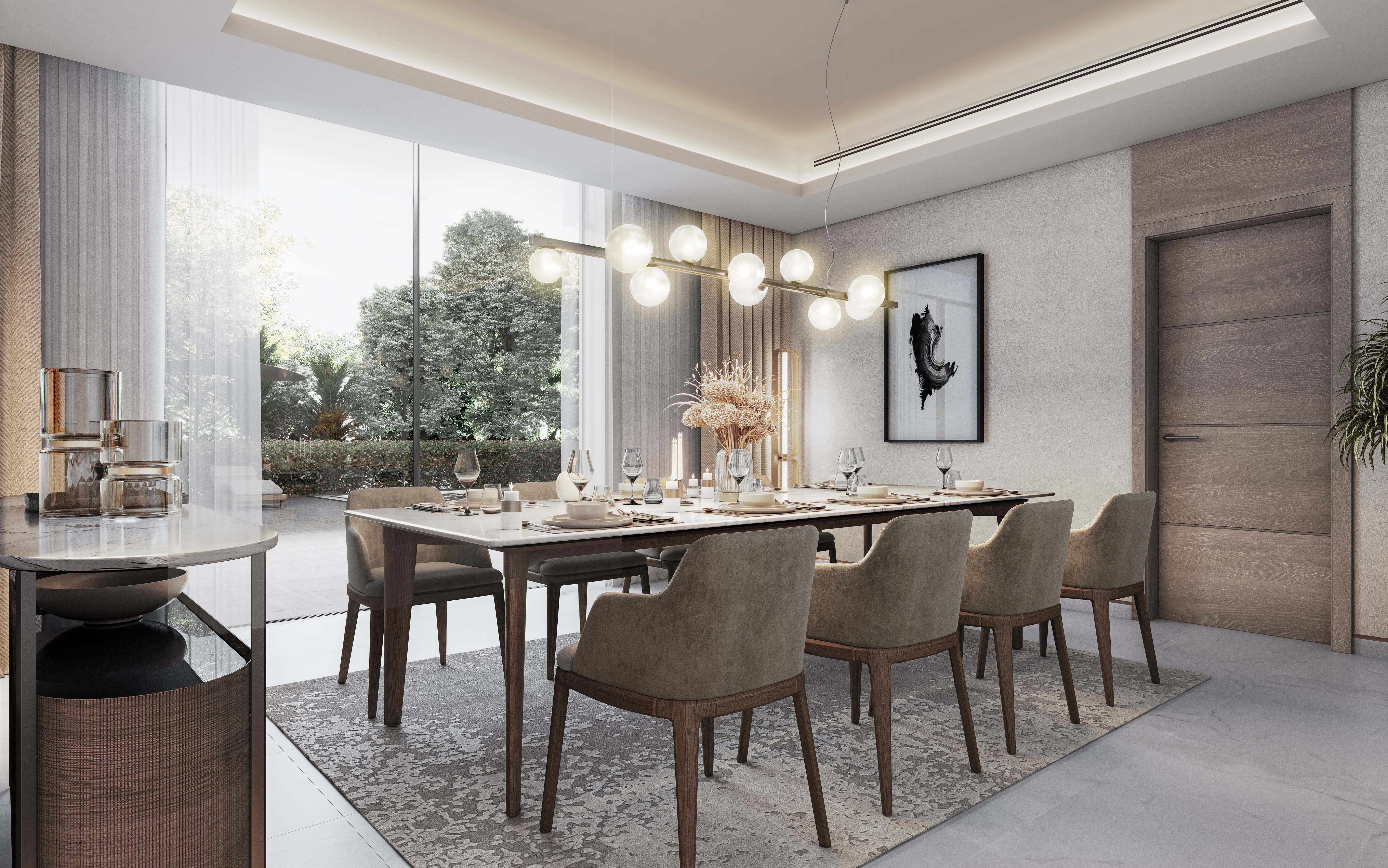 Premium dining area at Sobha City Abu Dhabi Phase 1 featuring sophisticated décor and open‑concept luxury living.