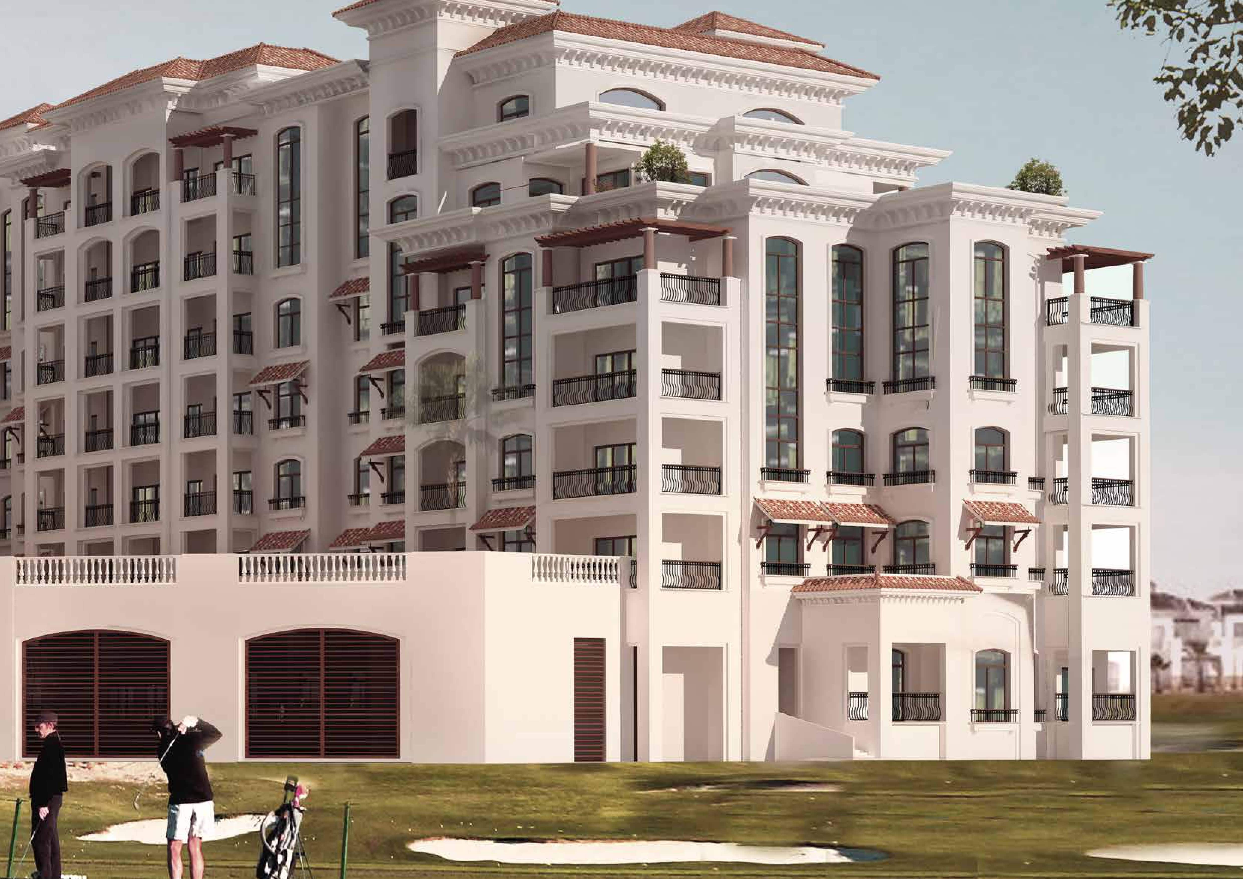 Family-friendly landscaped courtyards and walking paths in Ansam community Yas Island Abu Dhabi