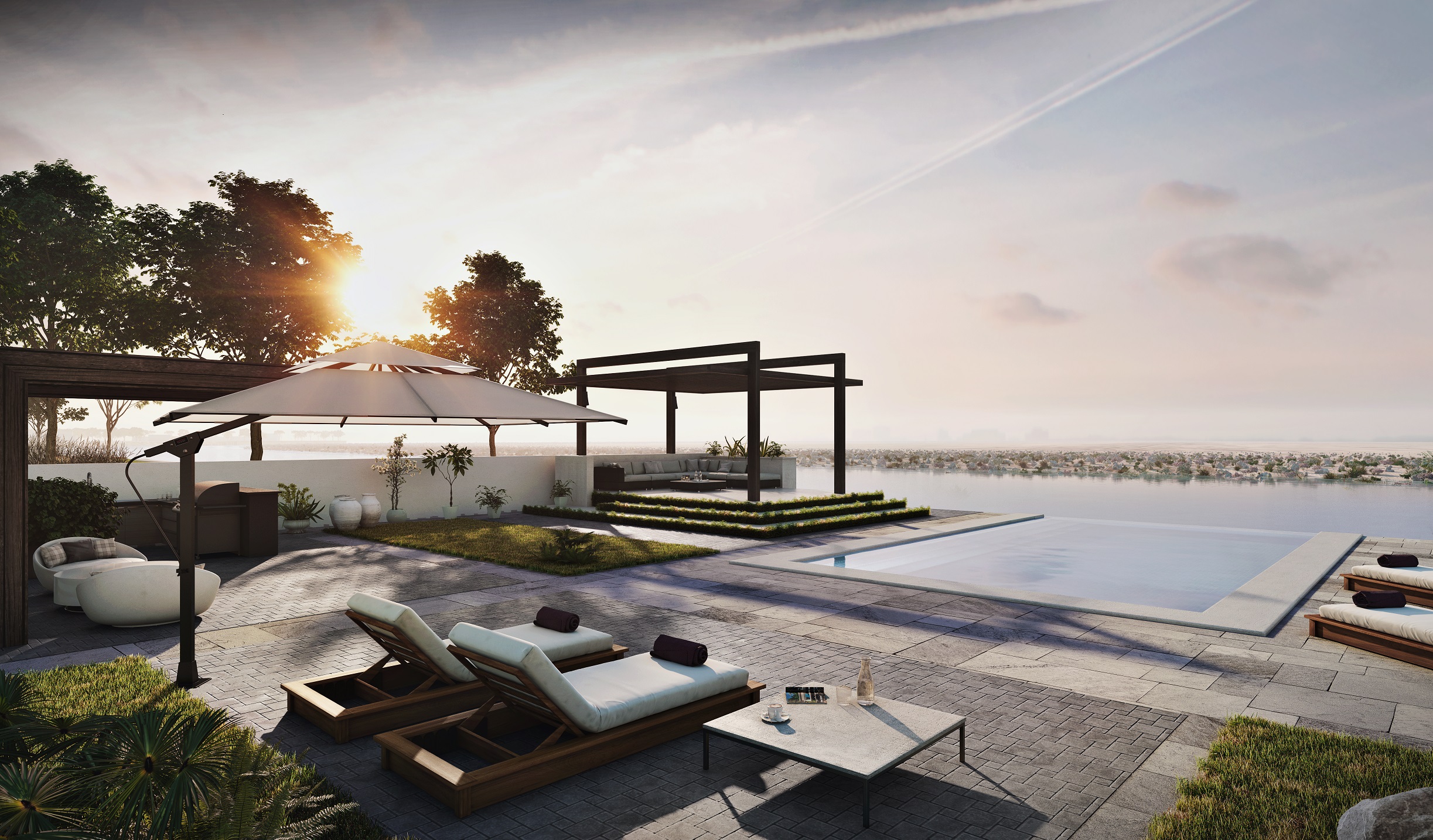 Green community park at LEA by Aldar, Yas Island, offering family-friendly leisure and outdoor lifestyle.