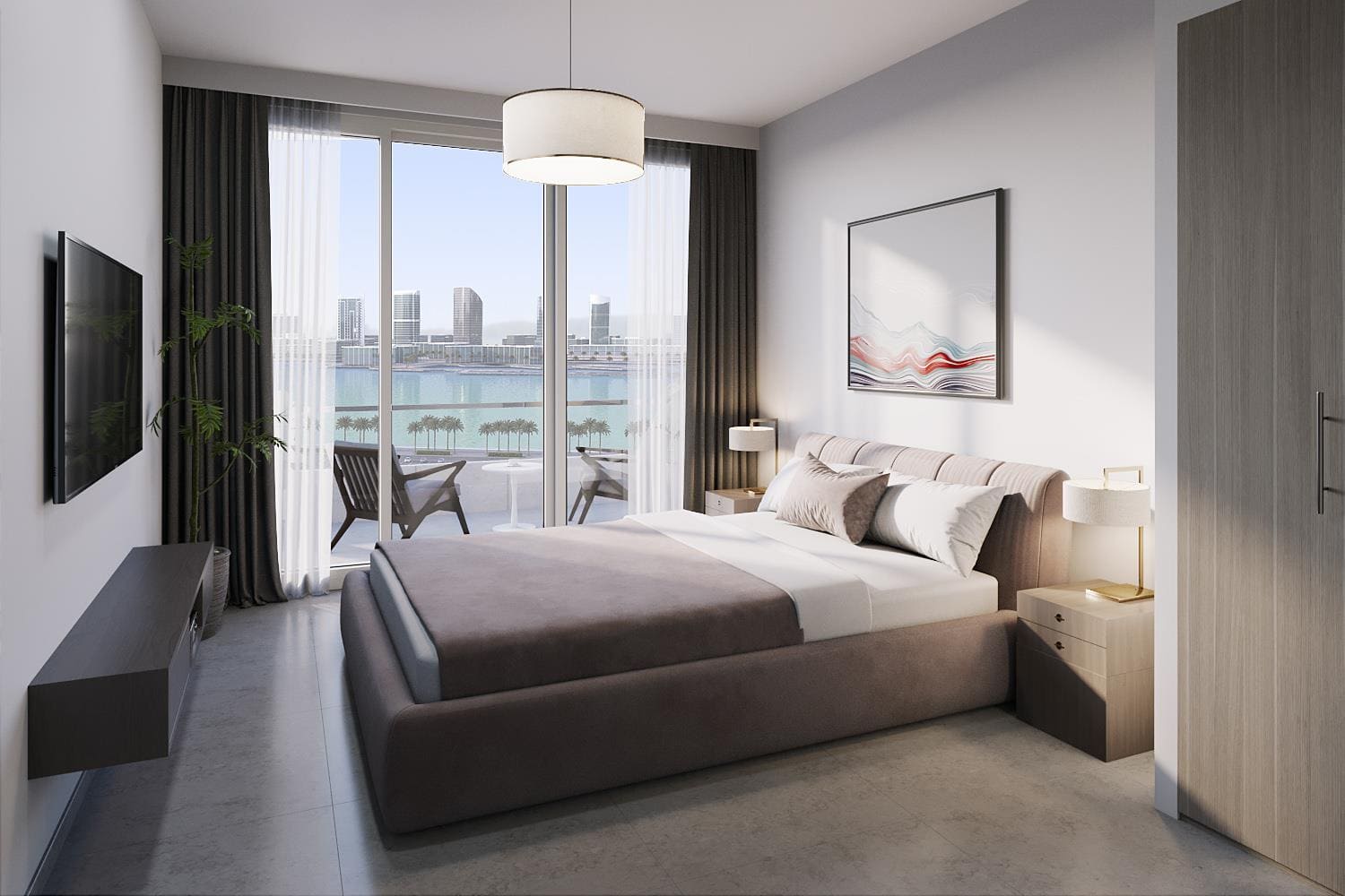 Luxury bedroom interior at Mayyas at The Bay on Yas Island Abu Dhabi showcasing comfort and sophisticated living spaces.