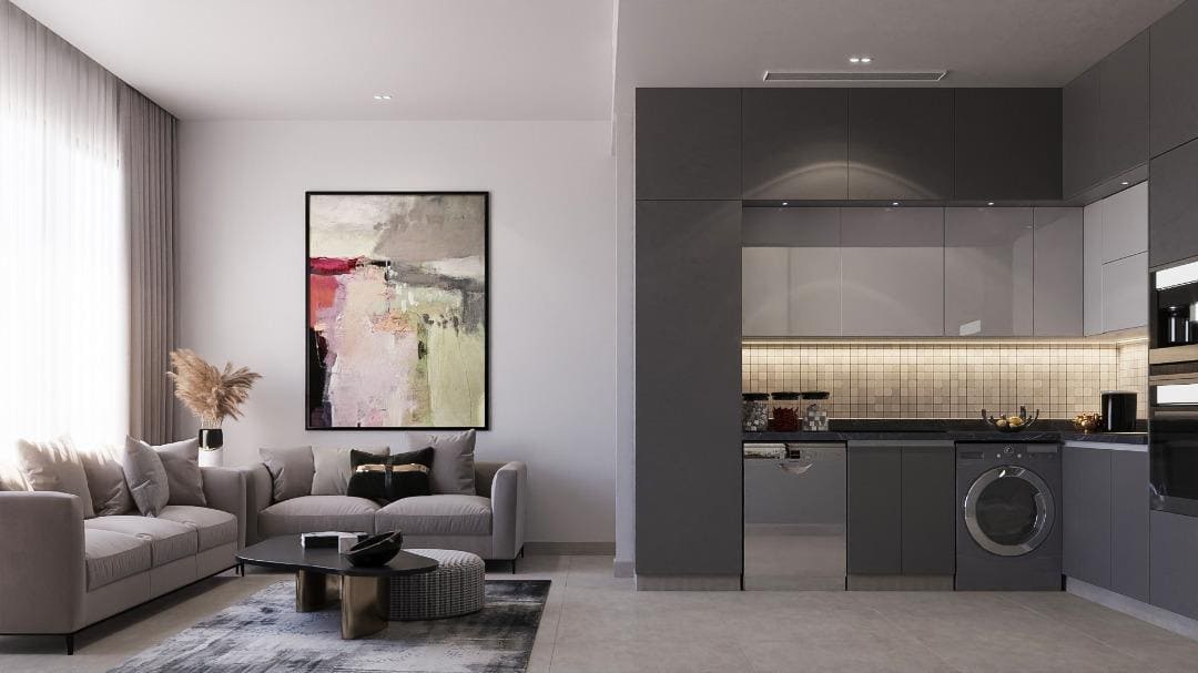 Stylish dining and kitchen interior at Mayyas at The Bay on Yas Island Abu Dhabi with premium modern furnishings.