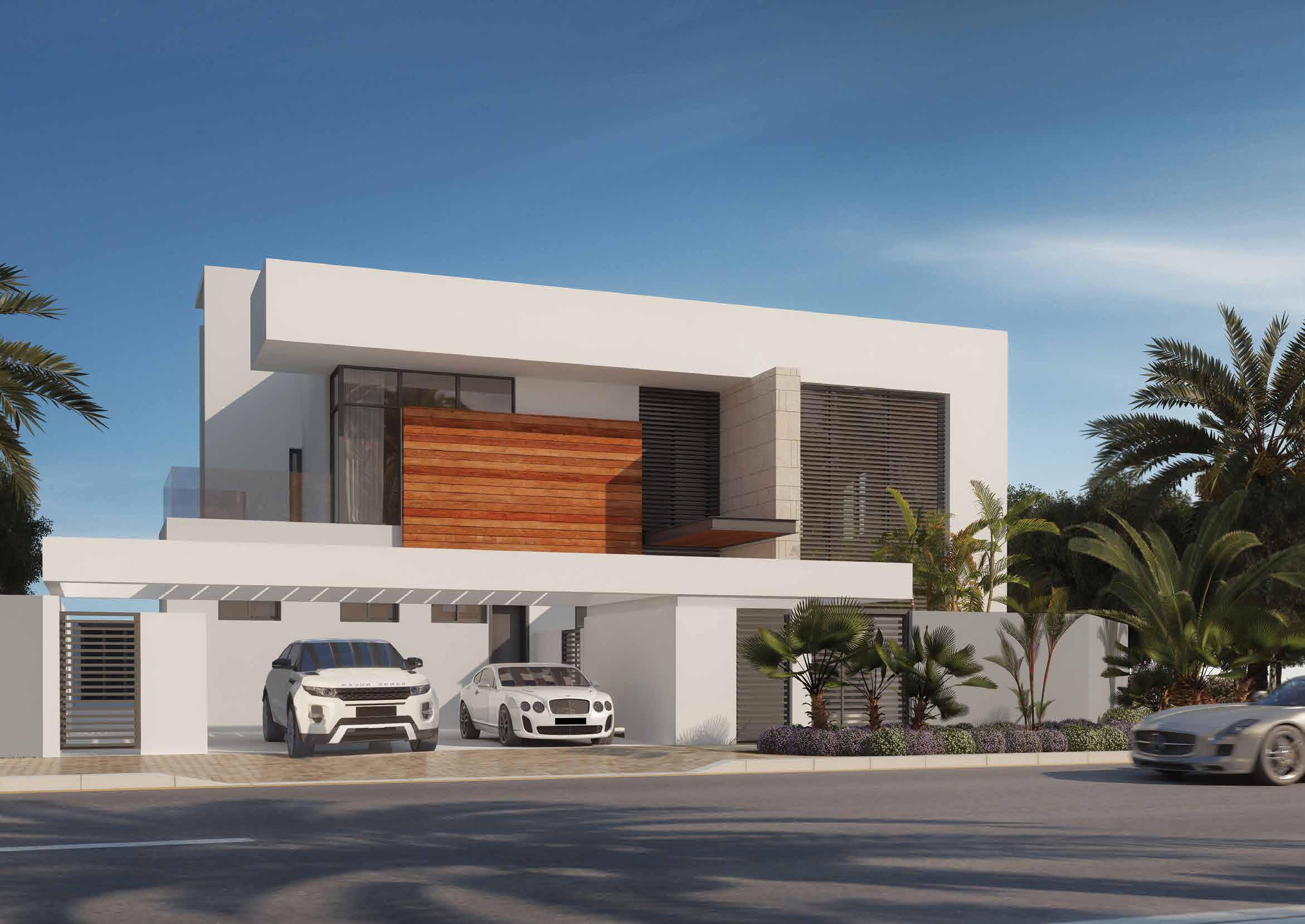 Villa garden and outdoor seating area in West Yas, Yas Island, Abu Dhabi with boundary walls for privacy