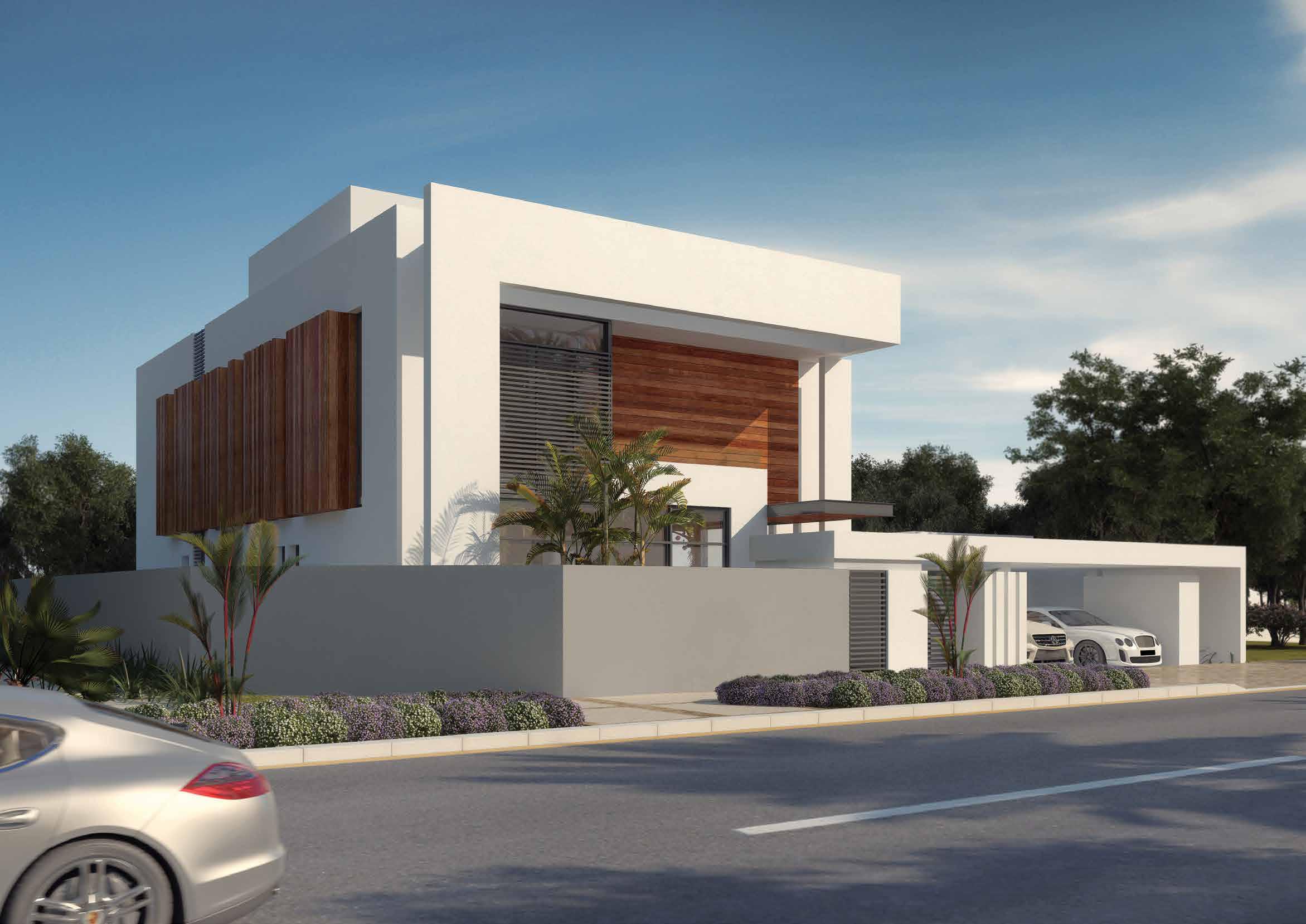 Villa garden and outdoor seating area in West Yas, Yas Island, Abu Dhabi with boundary walls for privacy