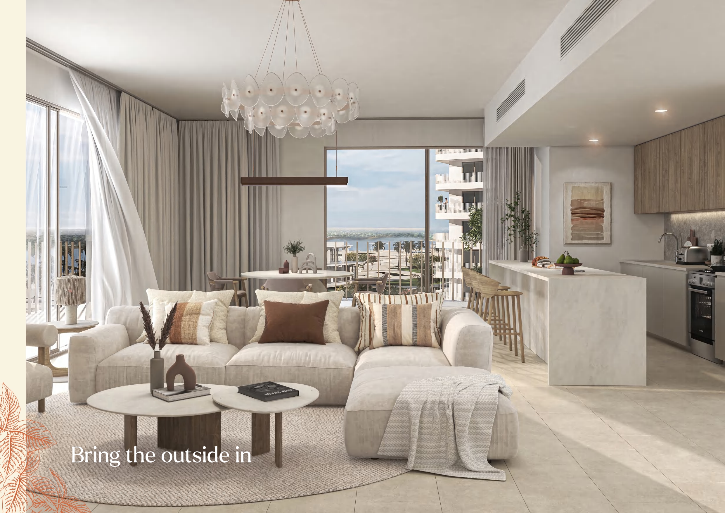 Stylish bedroom interiors inside Gardenia Bay Yas Island luxury apartments located on Yas Island