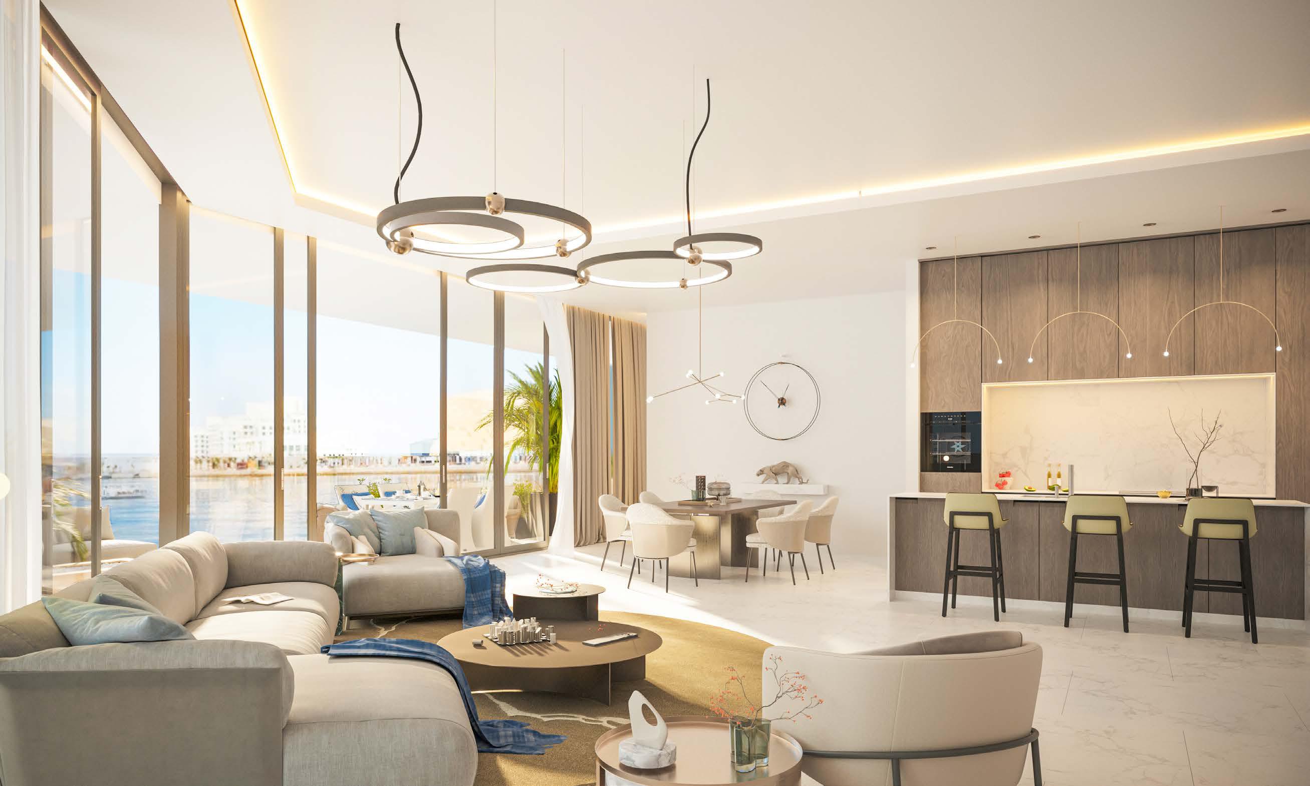 Spacious master bedroom interior at Yas Bay Residences Yas Island with floor-to-ceiling windows, natural light, and refined luxury living elements.