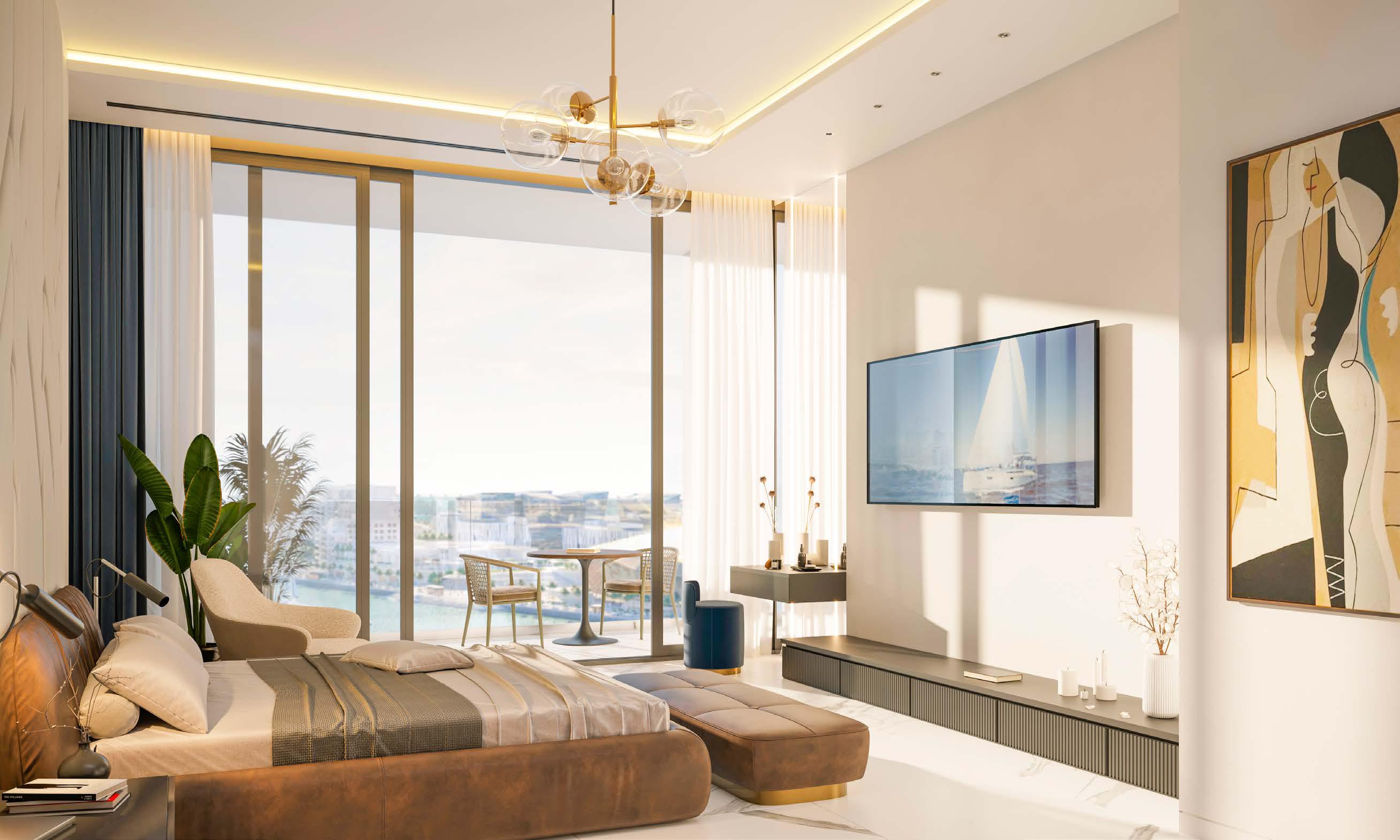 Bright and airy dining area interior at Yas Bay Residences Yas Island showcasing modern luxury real estate and stylish lifestyle design.