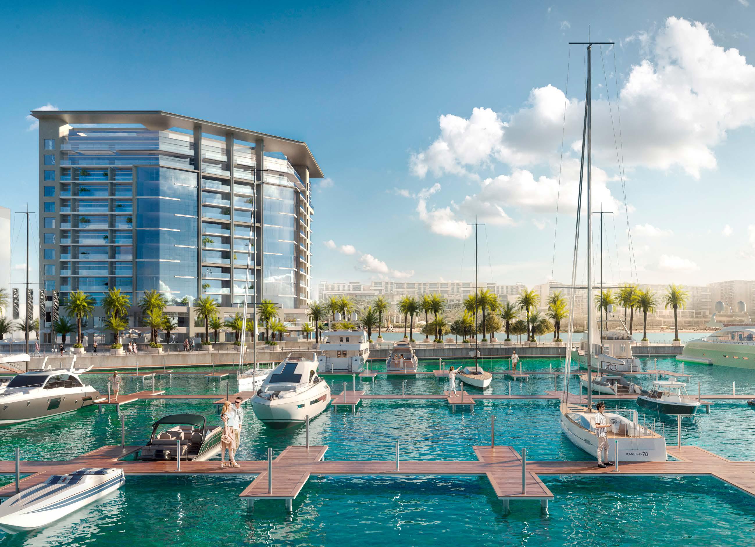 Panoramic view of Yas Bay Residences waterfront community in Abu Dhabi featuring premium residential skyline and coastal luxury living.