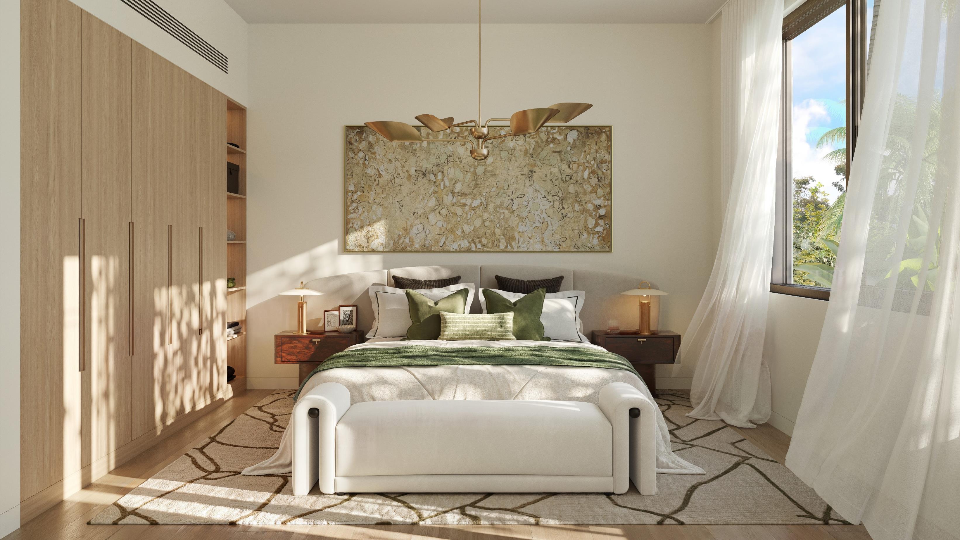 Master bedroom interior at Yas Acres The Orchids Yas Island Abu Dhabi, designed with soft tones, natural light, and a calm wellness‑inspired atmosphere.
