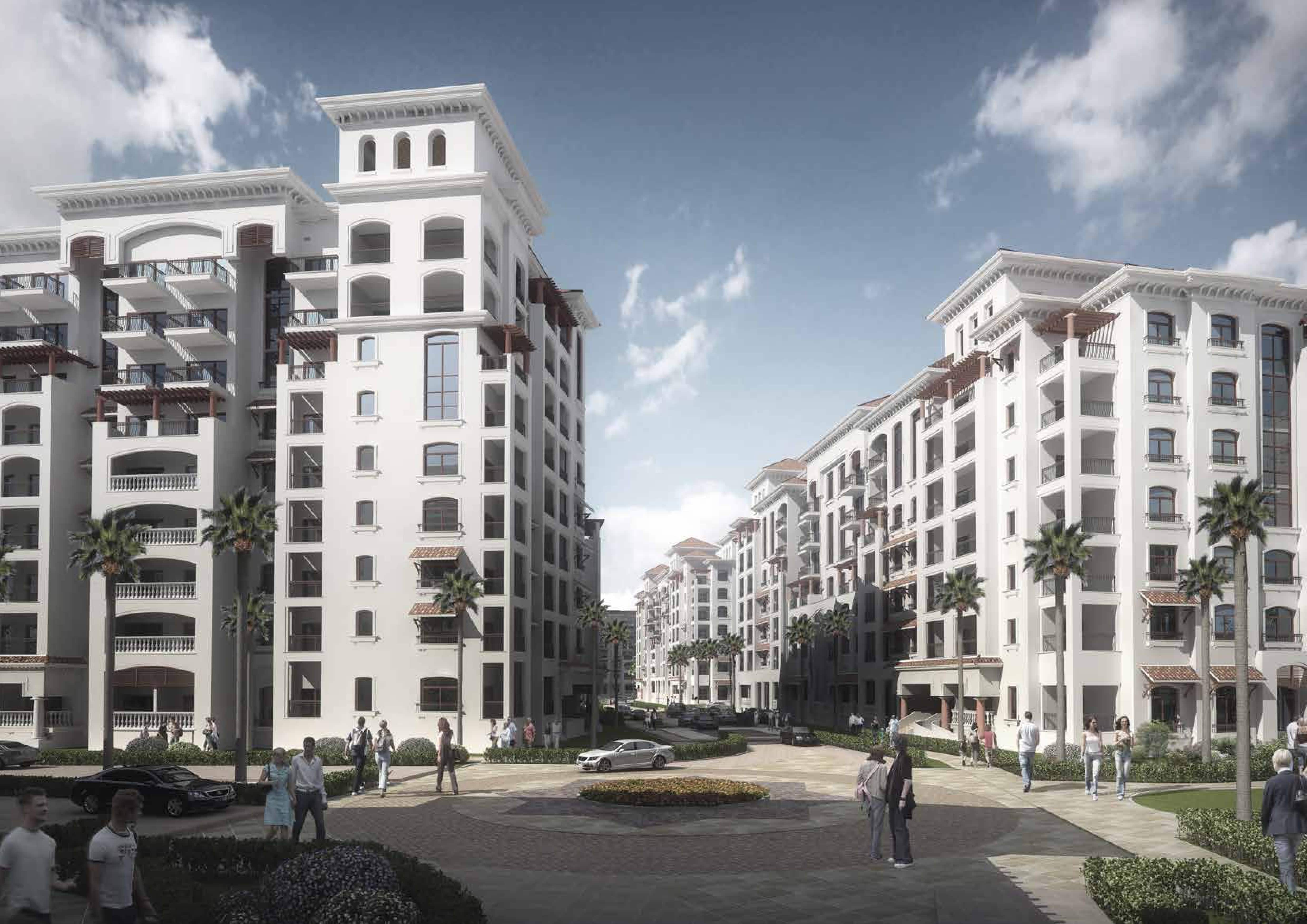 Mediterranean-style low-rise apartment buildings at Ansam Yas Island, reflecting the community's relaxed, resort-inspired residential character in Abu Dhabi.