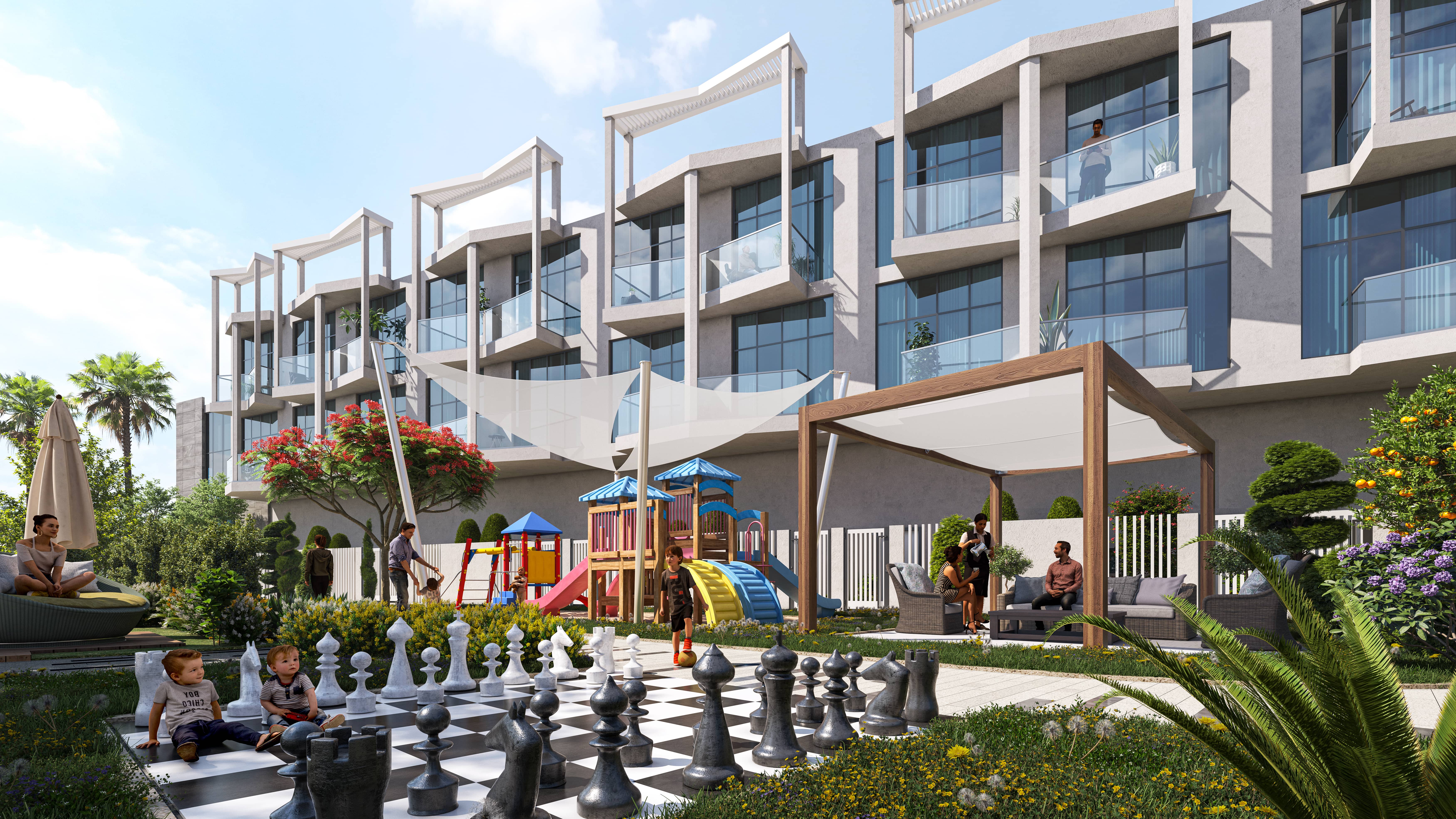 Perla 3 luxury residential exterior along the Yas South canal promenade on Yas Island Abu Dhabi offering premium waterfront living