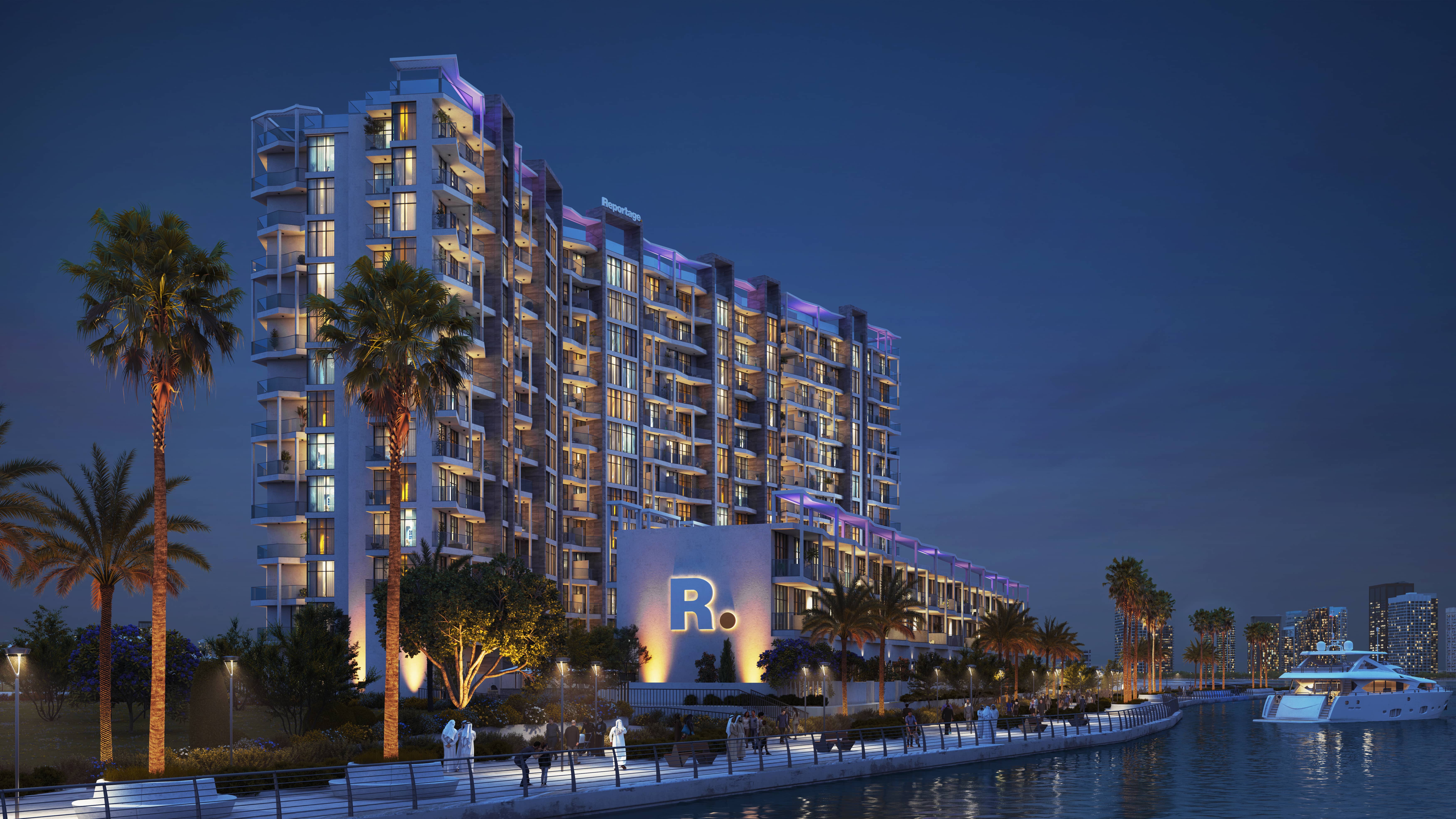 Luxury grand entrance driveway and front exterior facade of Perla 3 by Reportage Properties in Yas Island Abu Dhabi