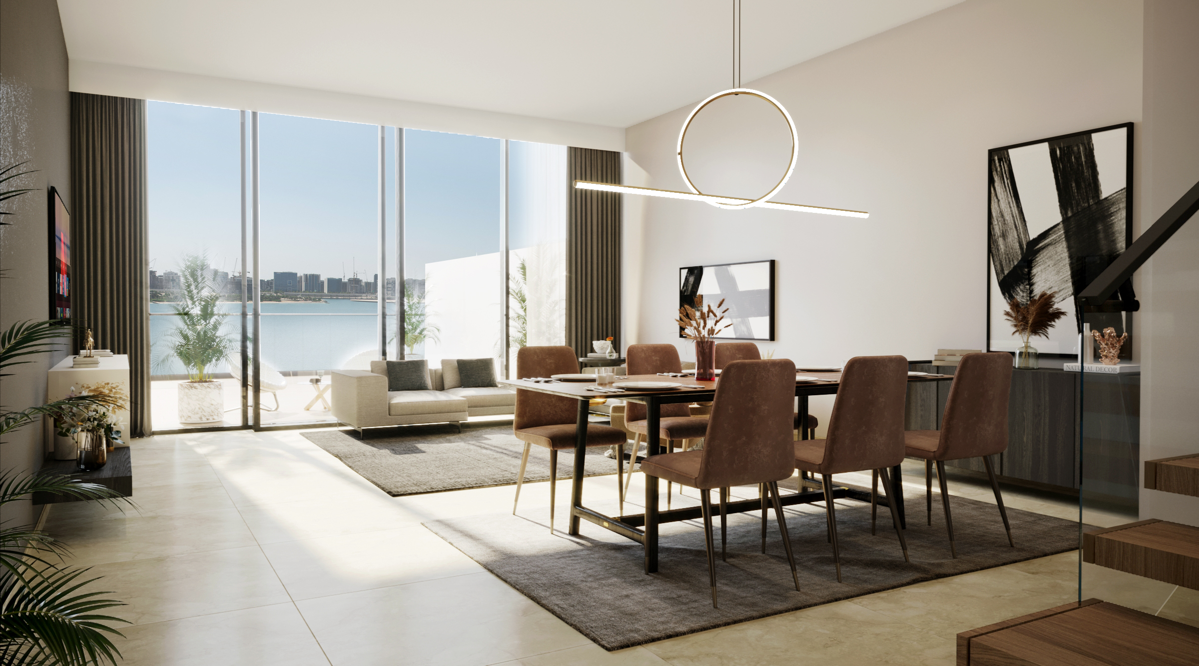Perla 1 Yas Island Abu Dhabi apartment interior featuring stylish furnishings, premium finishes, natural light, and sophisticated luxury living.