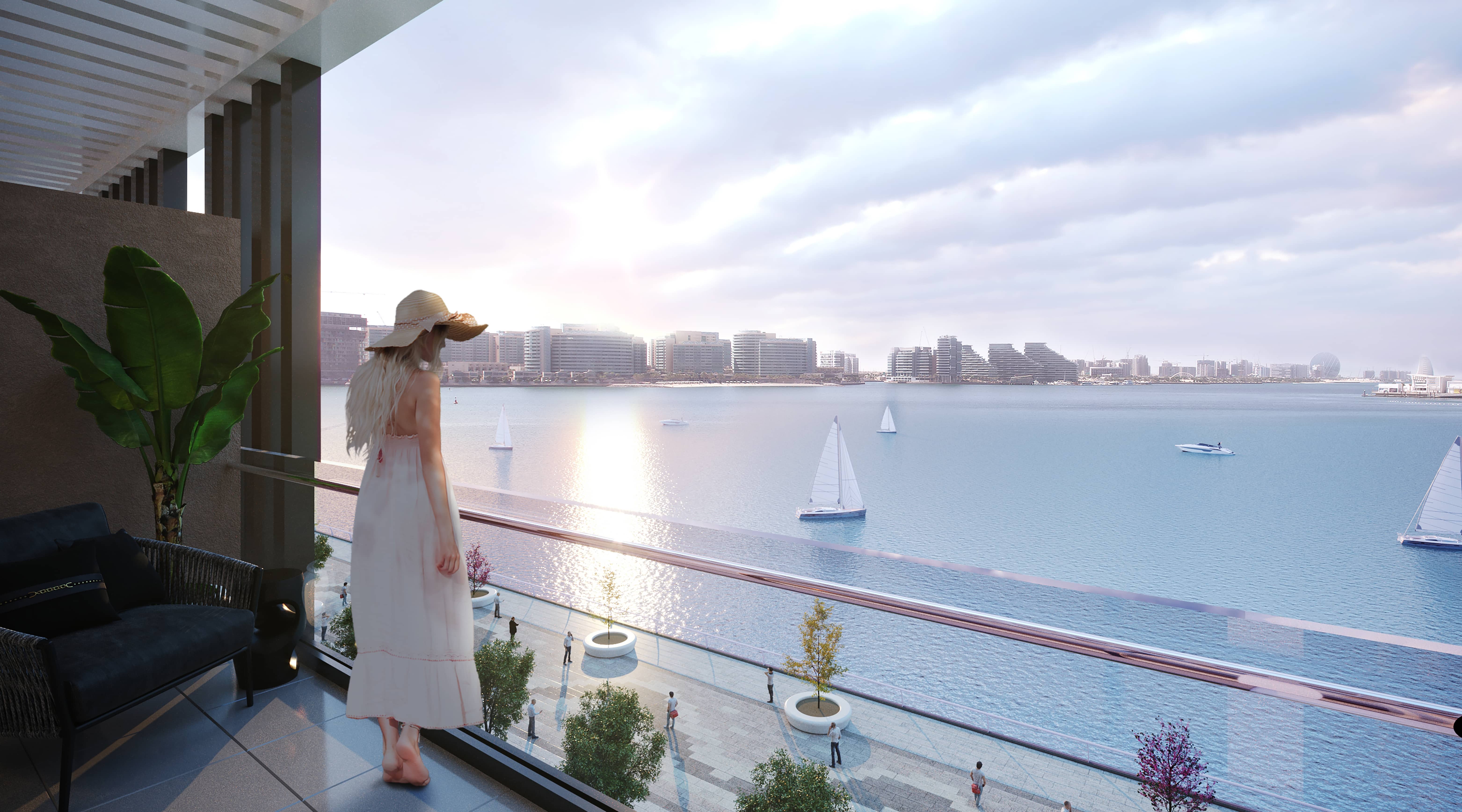 Perla 1 Yas Island Abu Dhabi exterior showcasing contemporary architecture, elegant residential design, landscaped surroundings, and premium urban living.