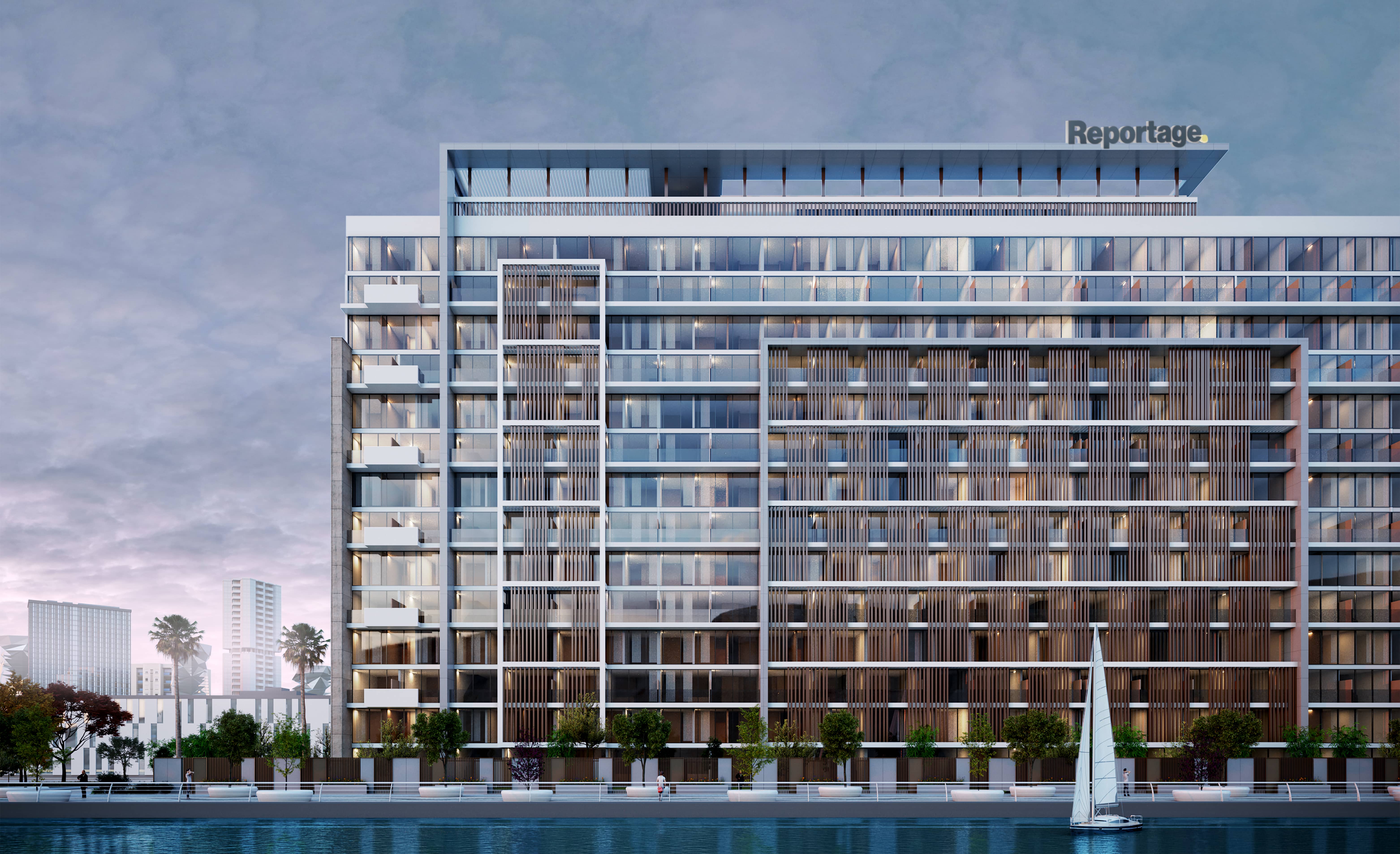 Perla 1 Yas Island Abu Dhabi luxury residential exterior showcasing modern design, elegant balconies, landscaped spaces, and vibrant community surroundings.