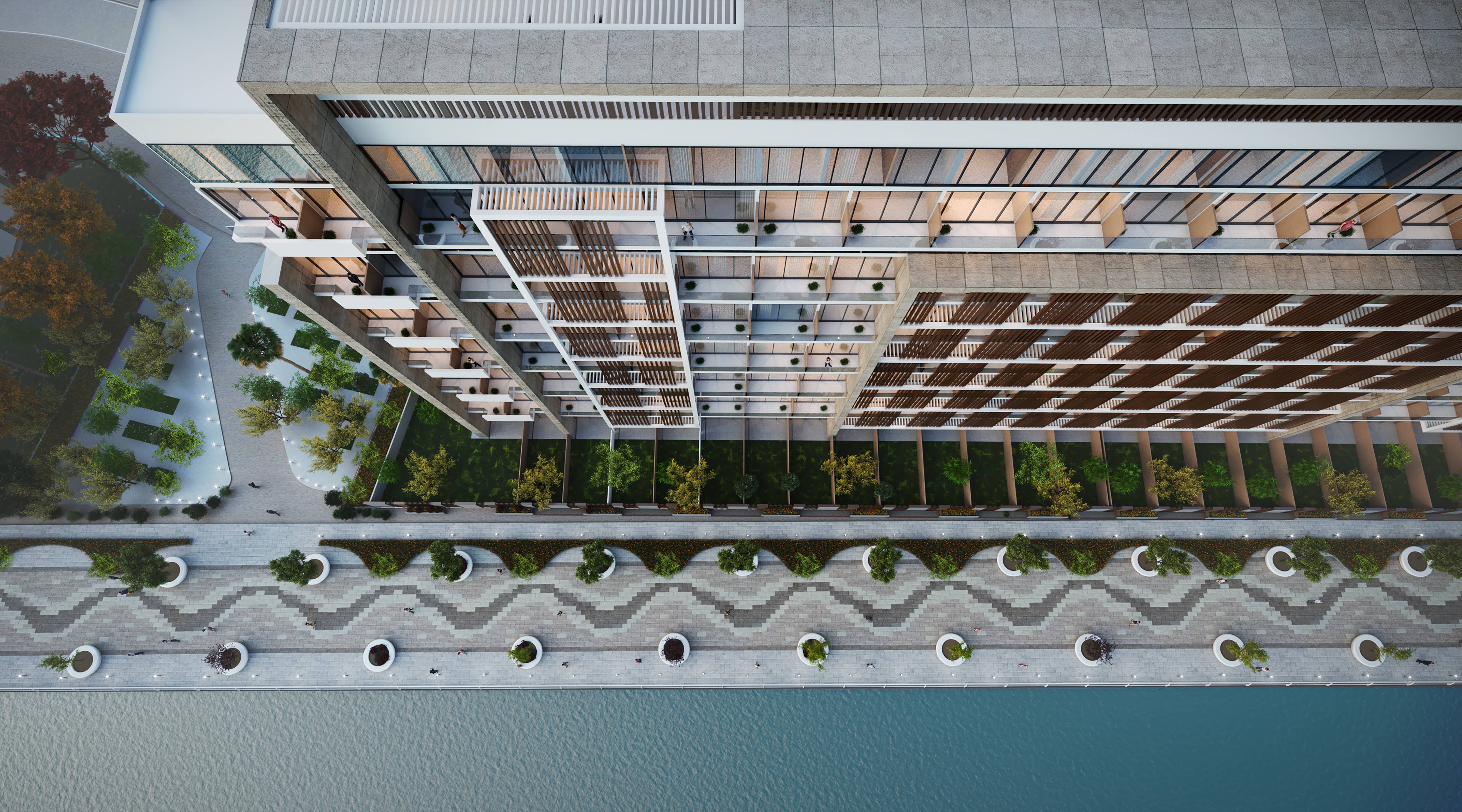 Perla 1 Yas Island Abu Dhabi exterior architecture combining modern design, expansive windows, elegant balconies, and landscaped residential surroundings.
