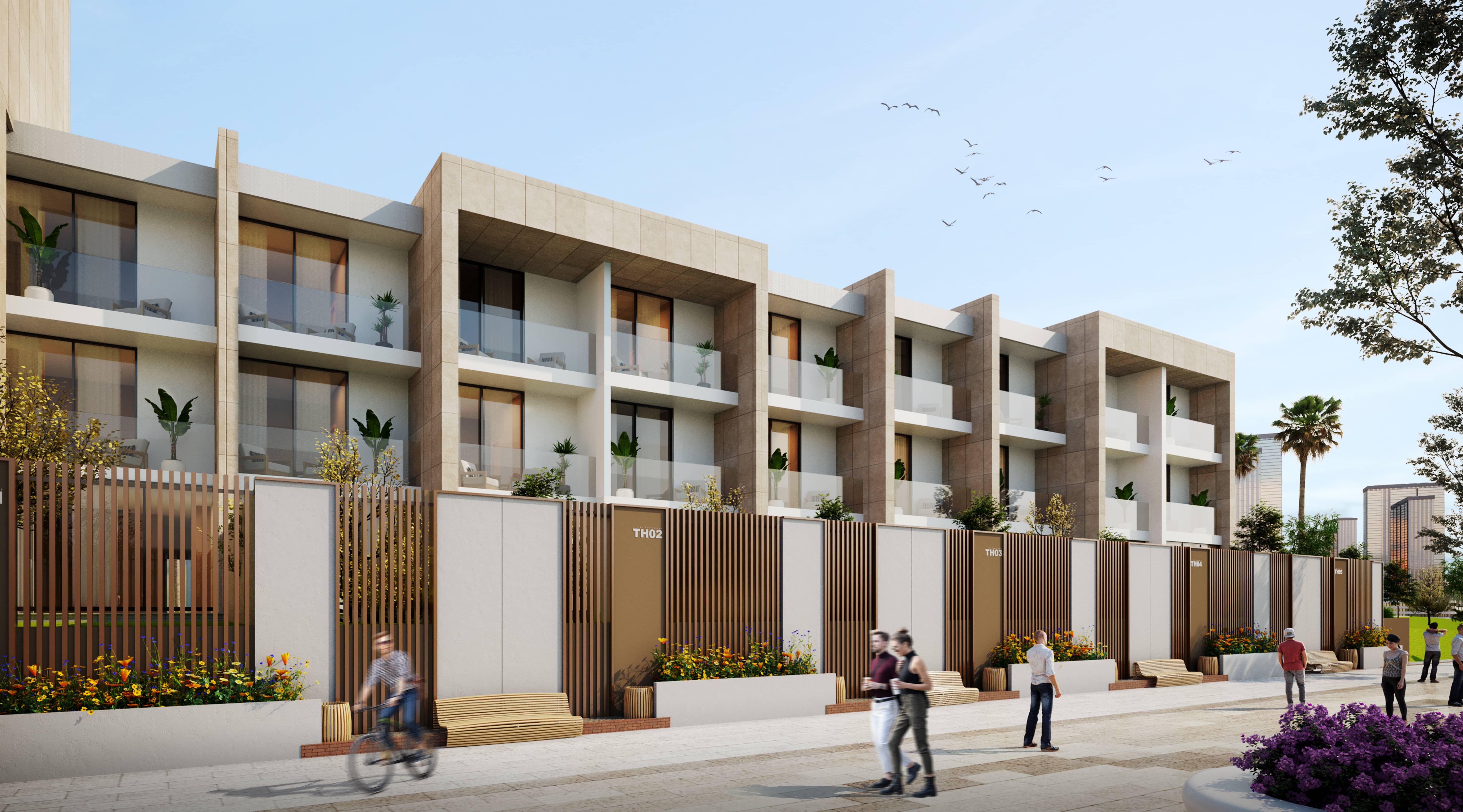 Perla 1 Yas Island Abu Dhabi residential development exterior showcasing contemporary architecture, modern façades, outdoor spaces, and luxury apartments.