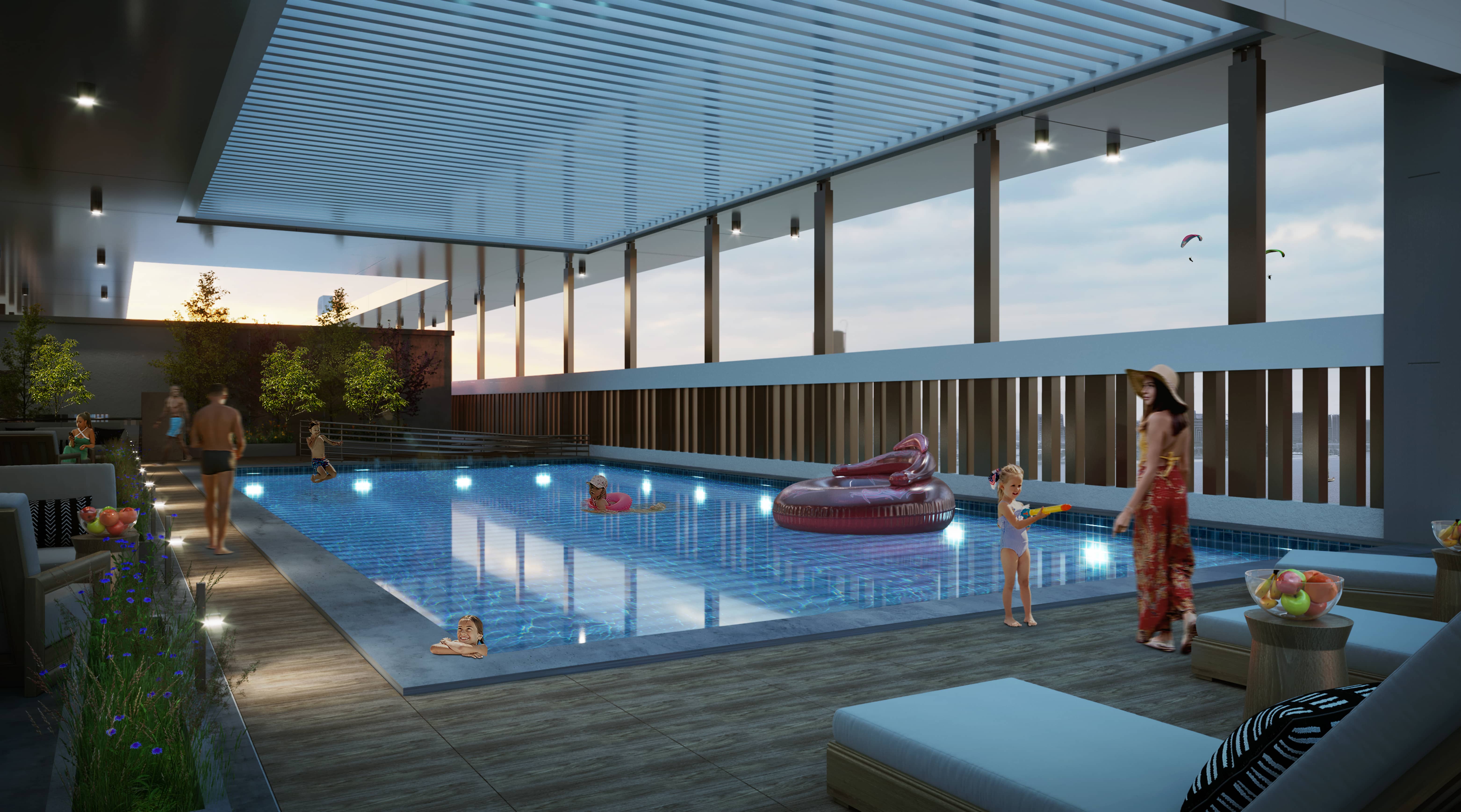 Perla 1 Yas Island Abu Dhabi luxury apartment building exterior featuring contemporary façades, landscaped surroundings, and sophisticated urban architecture.