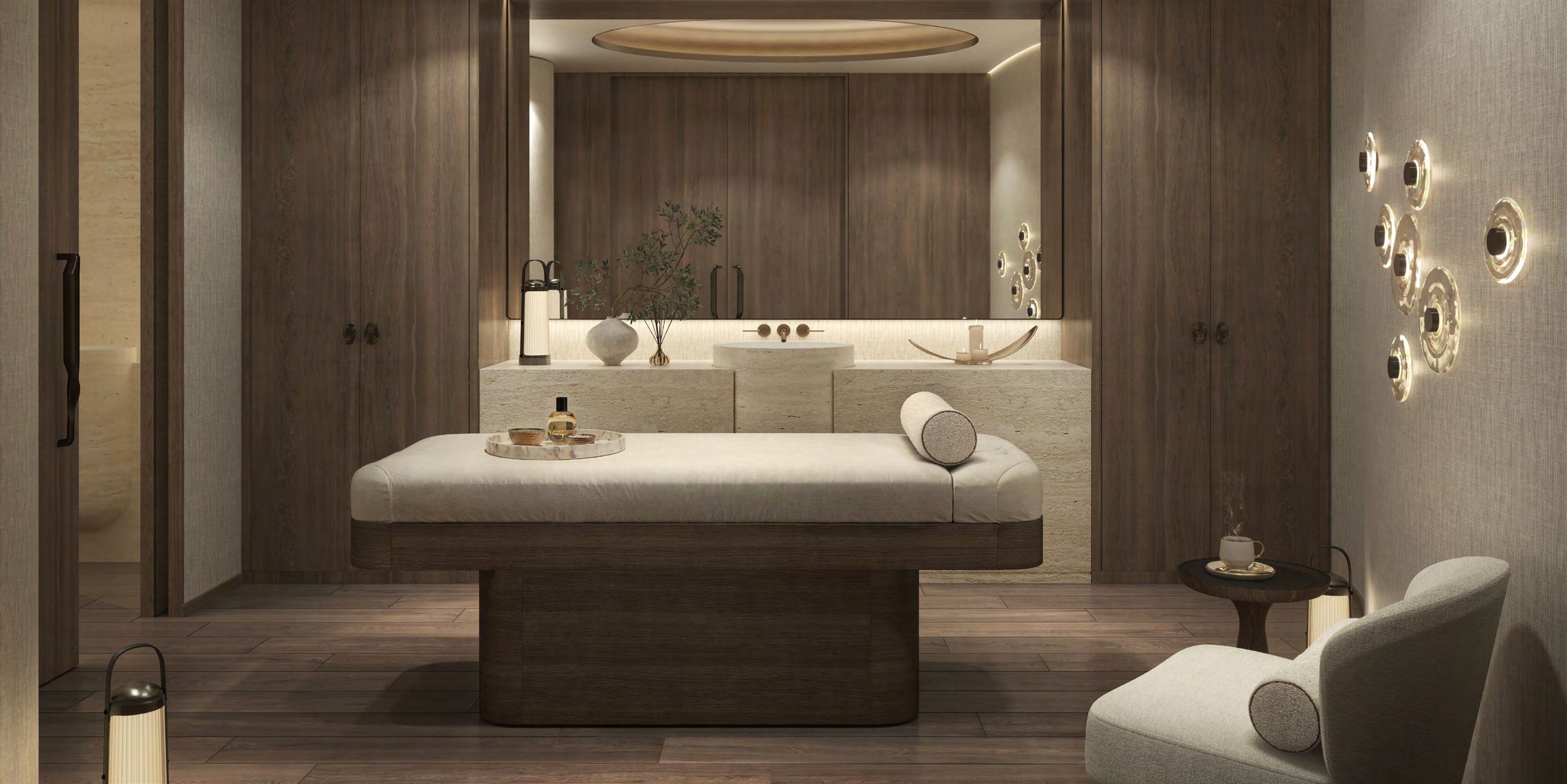 Waldorf Astoria Residences Yas spa and sauna on Yas Island showcasing premium wellness facilities and relaxing interior spaces.