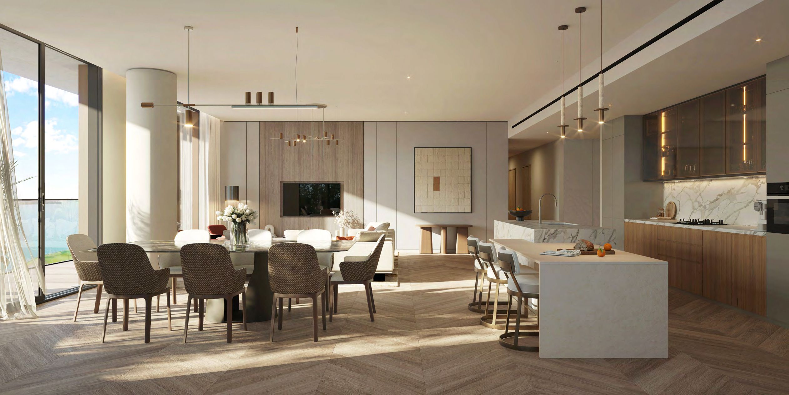 Waldorf Astoria Residences Yas on Yas Island interior featuring luxurious furnished living spaces and elegant finishes.