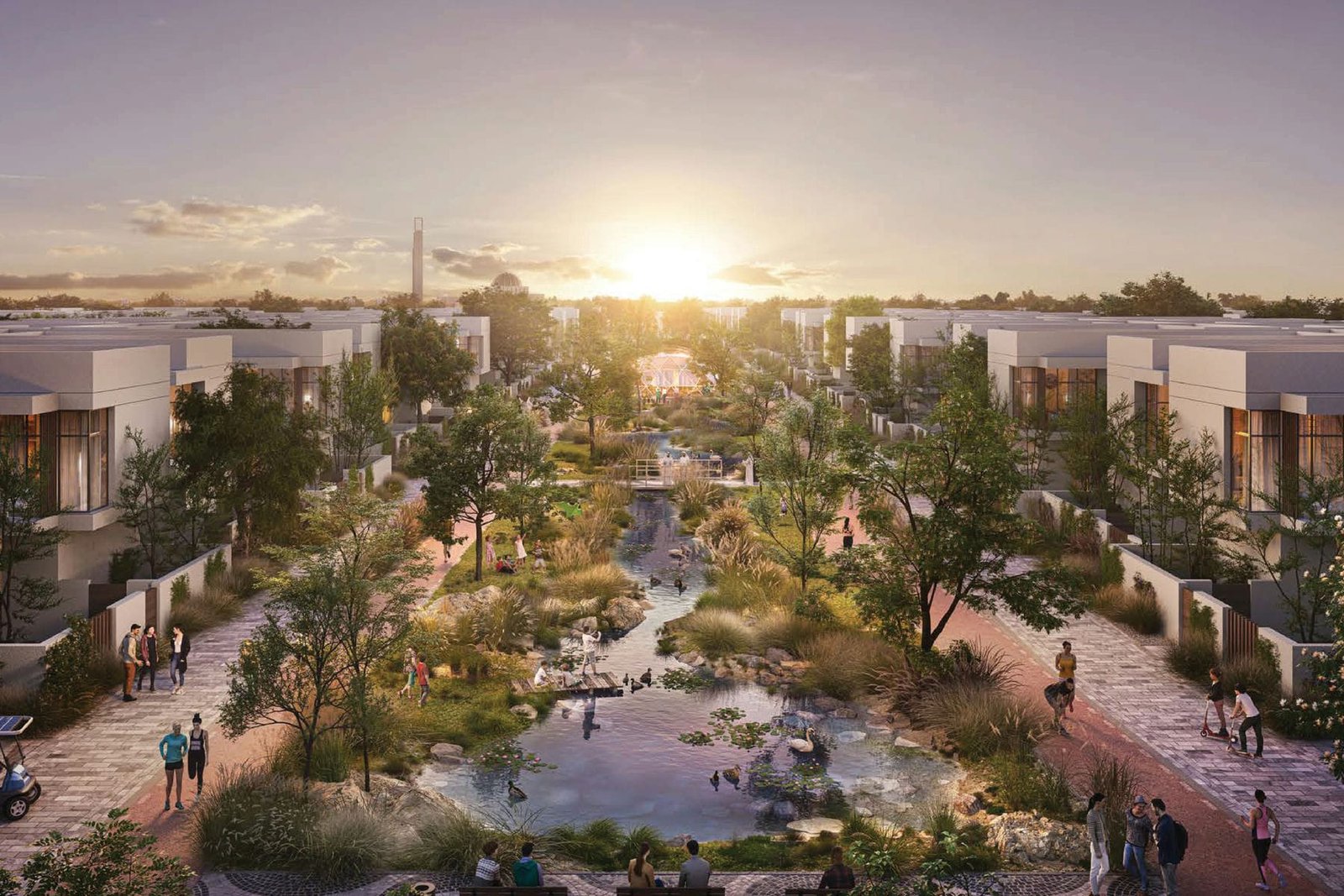 Contemporary residential exterior at The Sustainable City featuring modern sustainable architecture and green design within the Yas Island community