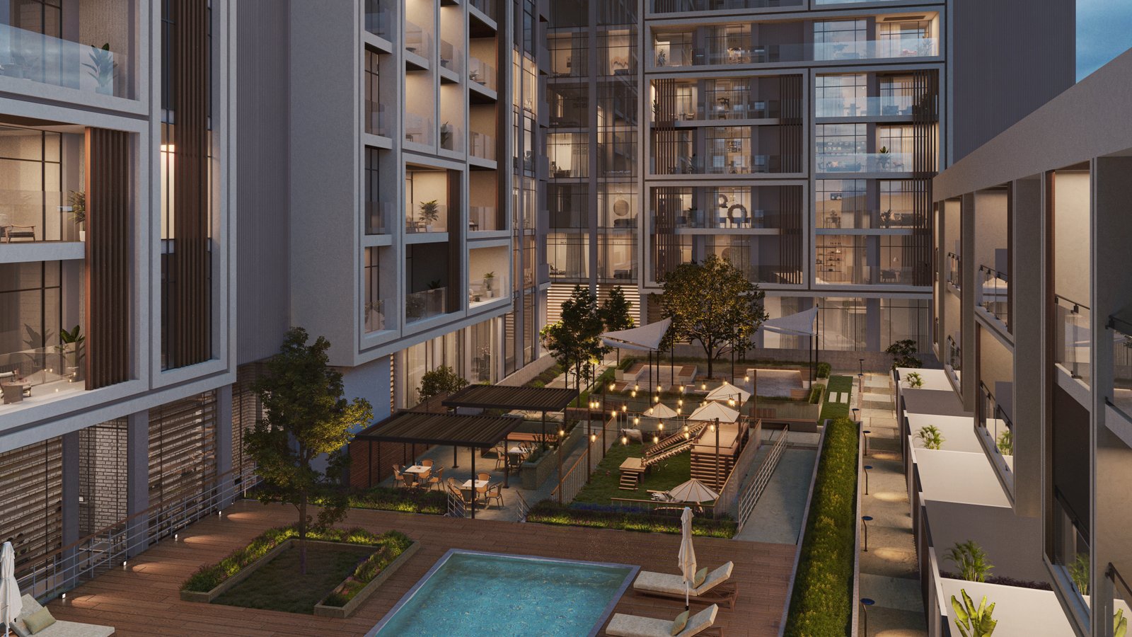 Artistic view of Selina Bay community with Yas Island attractions, waterfront promenade, and luxury lifestyle in the background