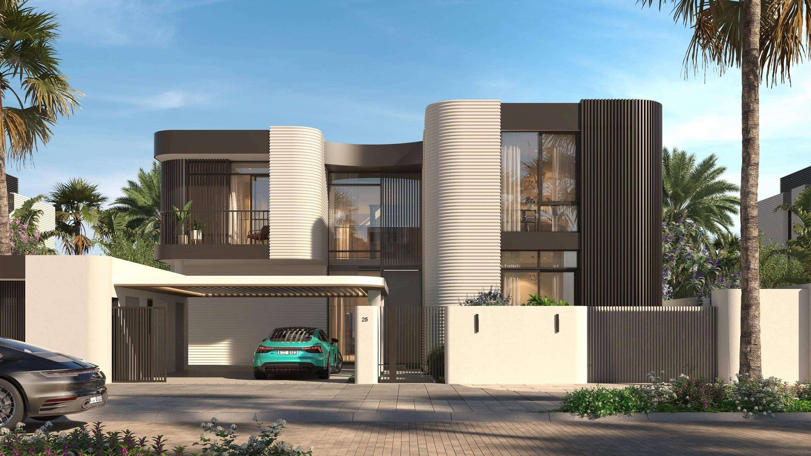 Elegant luxury villa architecture at Yas Riva by Aldar overlooking serene canals on Yas Island Abu Dhabi