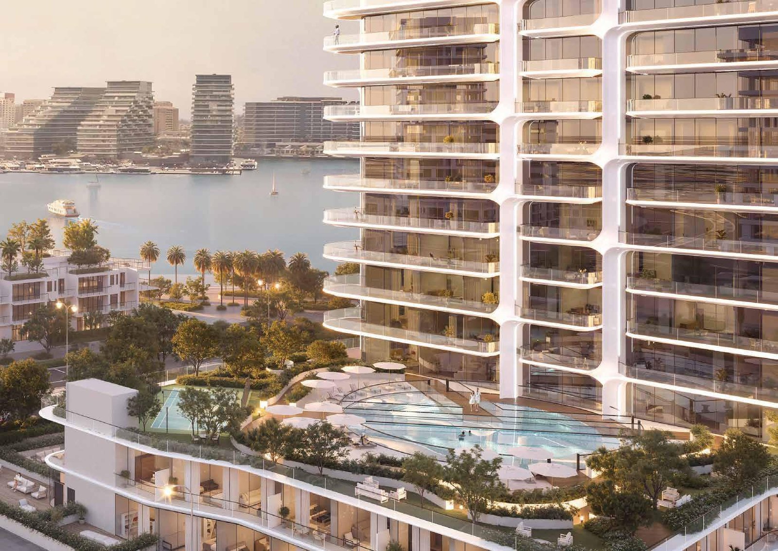 Exterior view of Stellar by Elie Saab Abu Dhabi showcasing sculpted architecture and premium waterfront setting